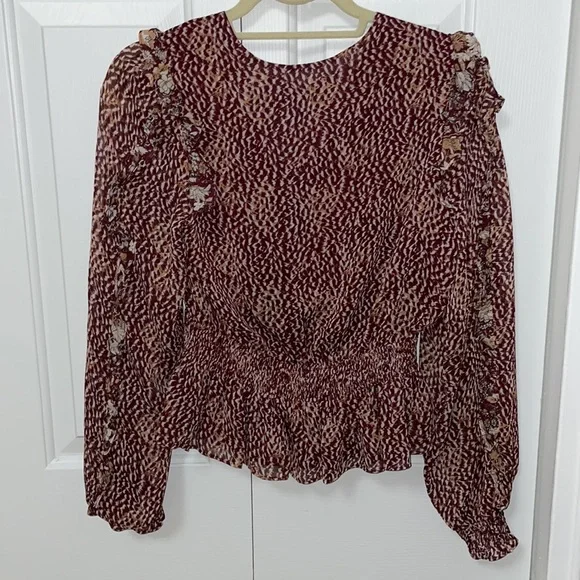 Express Printed Ruffle Wrap Peplum Top - Picture 7 of 8